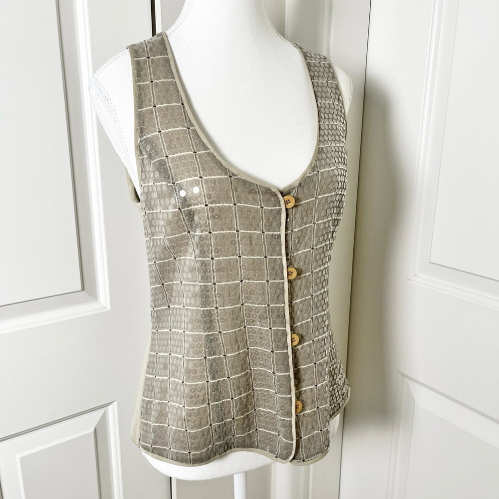 Giorgio Armani Beige Sequin Grid Tank Top - Picture 2 of 12